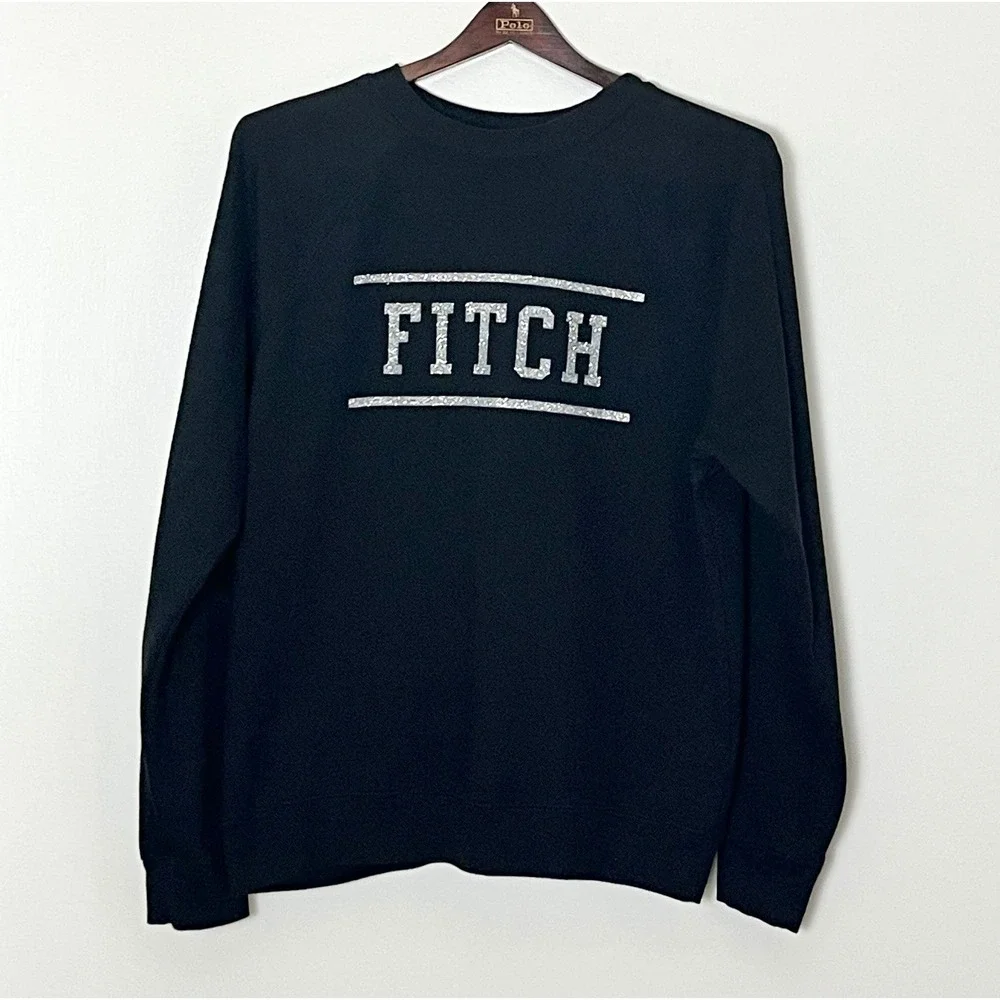 Abercrombie Kids Logo Sweatshirt Girl's XL Black Silver Glitter Pullover School